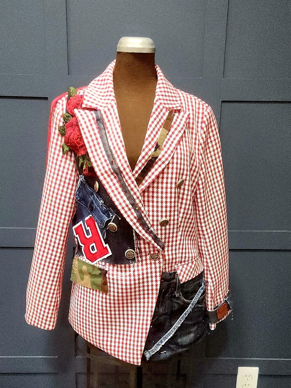 Northampton Style Blazer Red Gingham Double-Breasted Women's Blazer Jacket